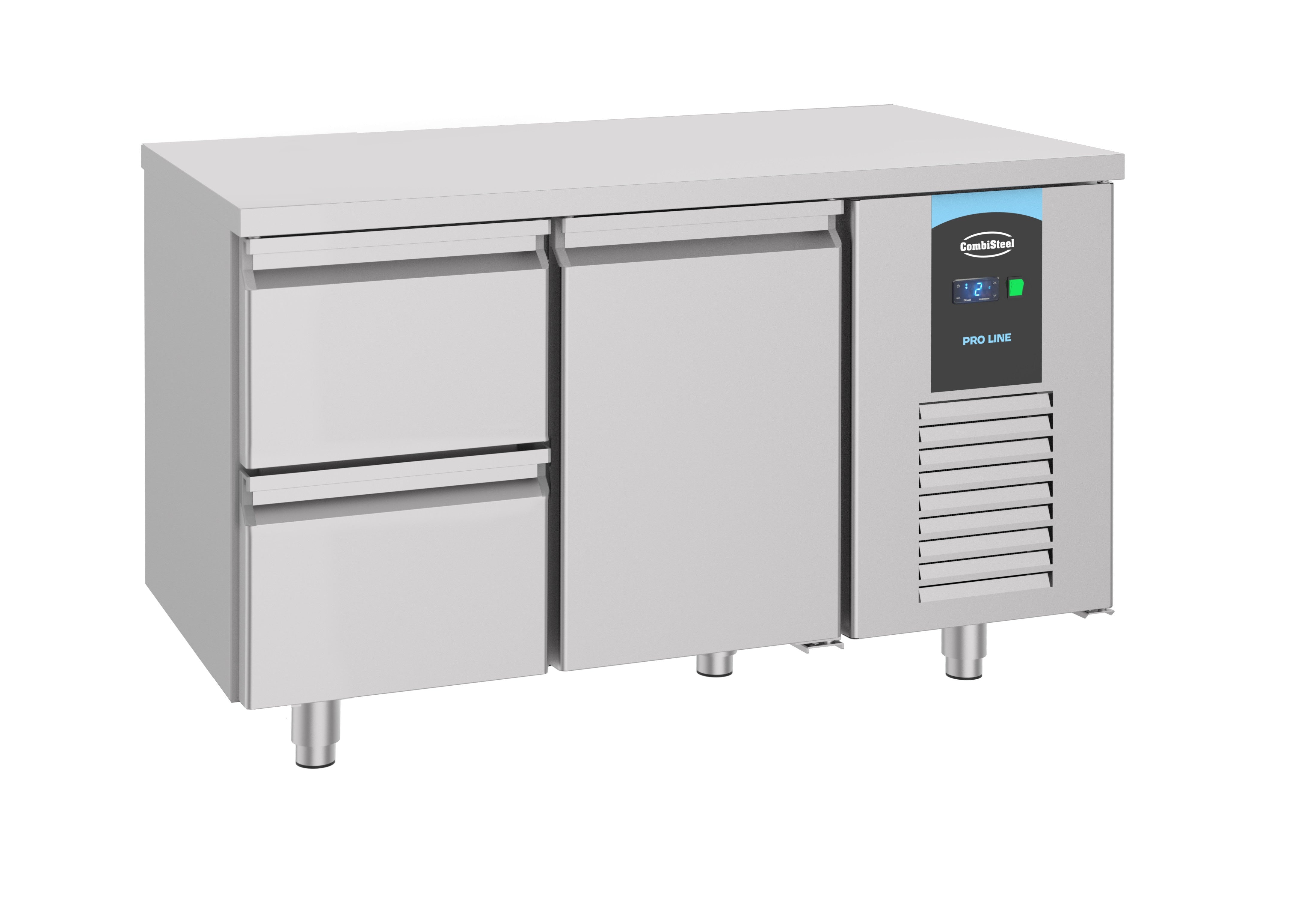 Table réfrigérée 1 porte 2 tiroirs Energy line inox 1400x700x850 mm 281 L 0.213 kW Combisteel - vue 3 - Table réfrigérée positive pro CHR - Cuistéo