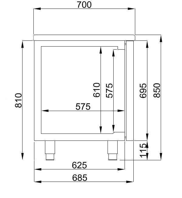 Table réfrigérée 3 portes 2 tiroirs Energy line inox 2330x700x850 mm 632 L 0.308 kW Combisteel - vue 6 - Table réfrigérée positive pro CHR - Cuistéo
