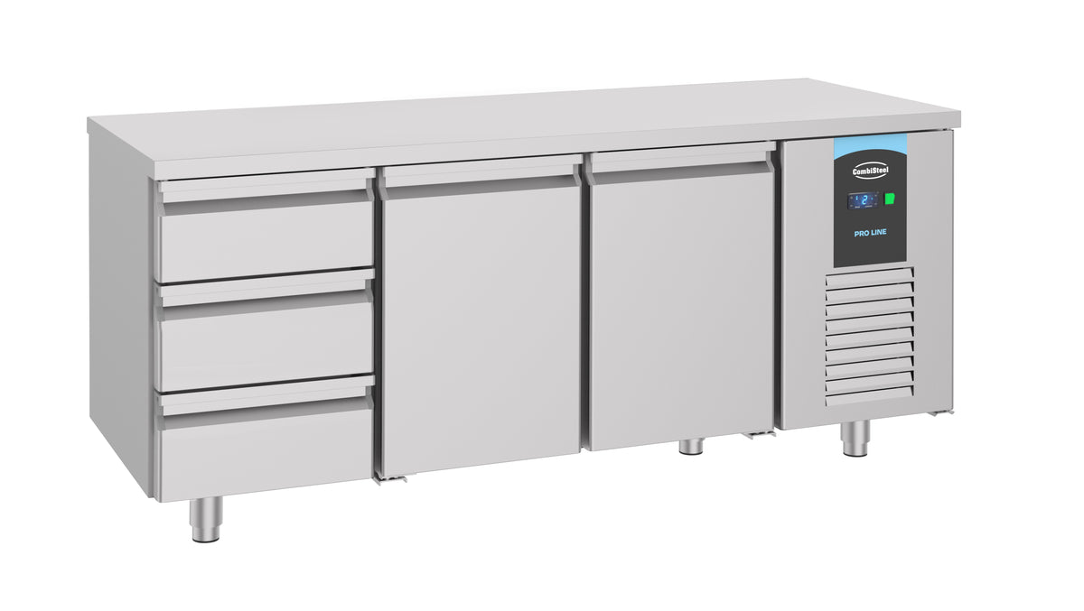Table réfrigérée 2 portes 3 tiroirs Energy line inox 1865x700x850 mm 474 L 0.227 kW Combisteel - vue 3 - Table réfrigérée positive pro CHR - Cuistéo