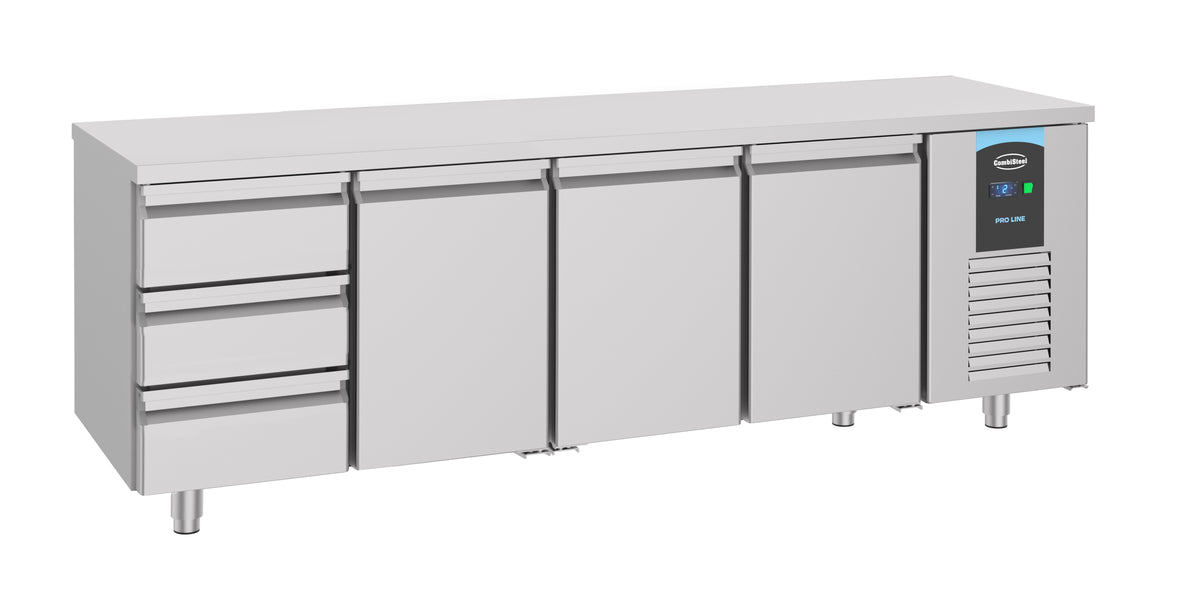 Table réfrigérée 3 portes 3 tiroirs energy line inox 2330x700x850 mm 632 L 0.308 kW Combisteel - vue 5 - Table réfrigérée positive pro CHR - Cuistéo