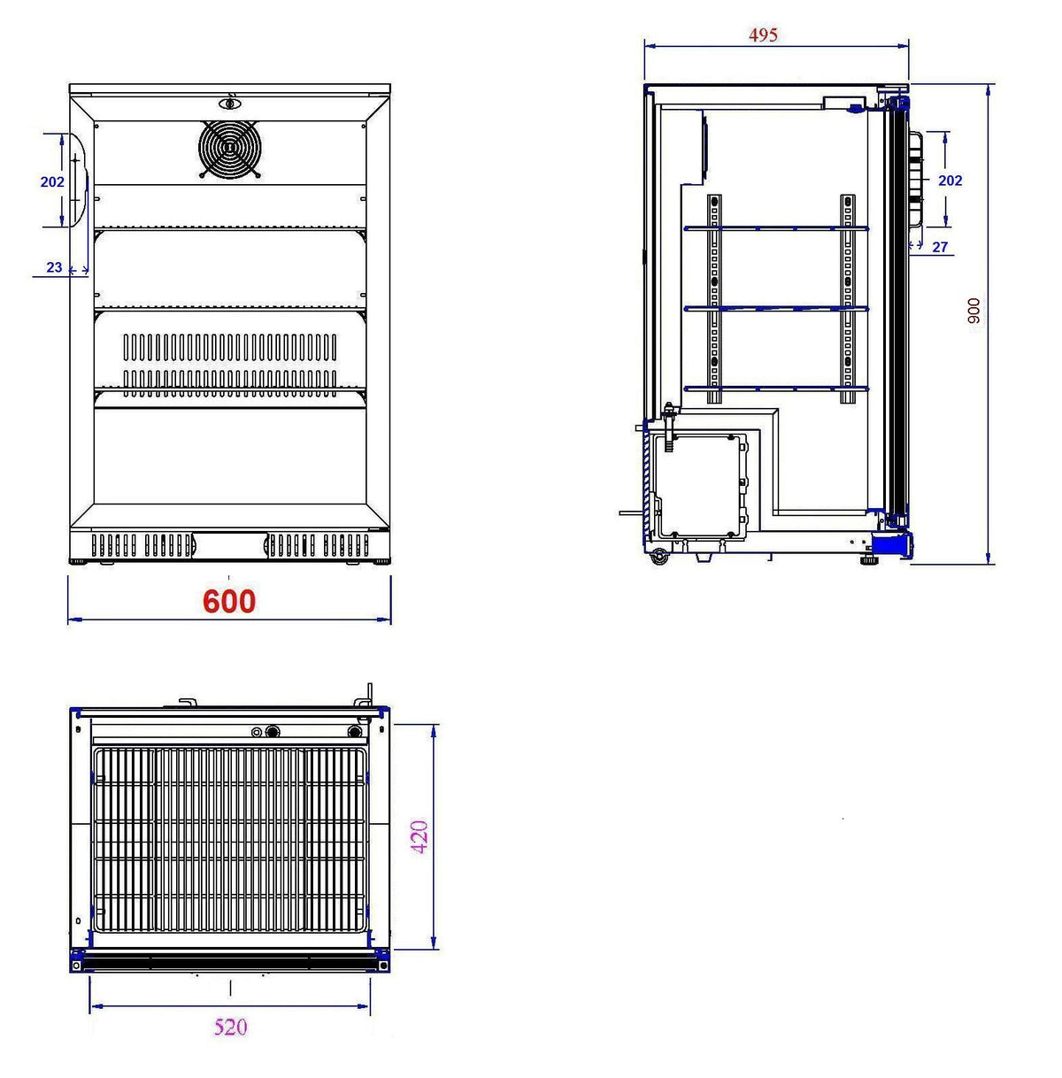 Arrière bar réfrigérée noir 1 porte 600x520x900 mm 138 L 0.18 kW Combisteel - vue 4 - Arrière-bar réfrigéré pro CHR - Cuistéo