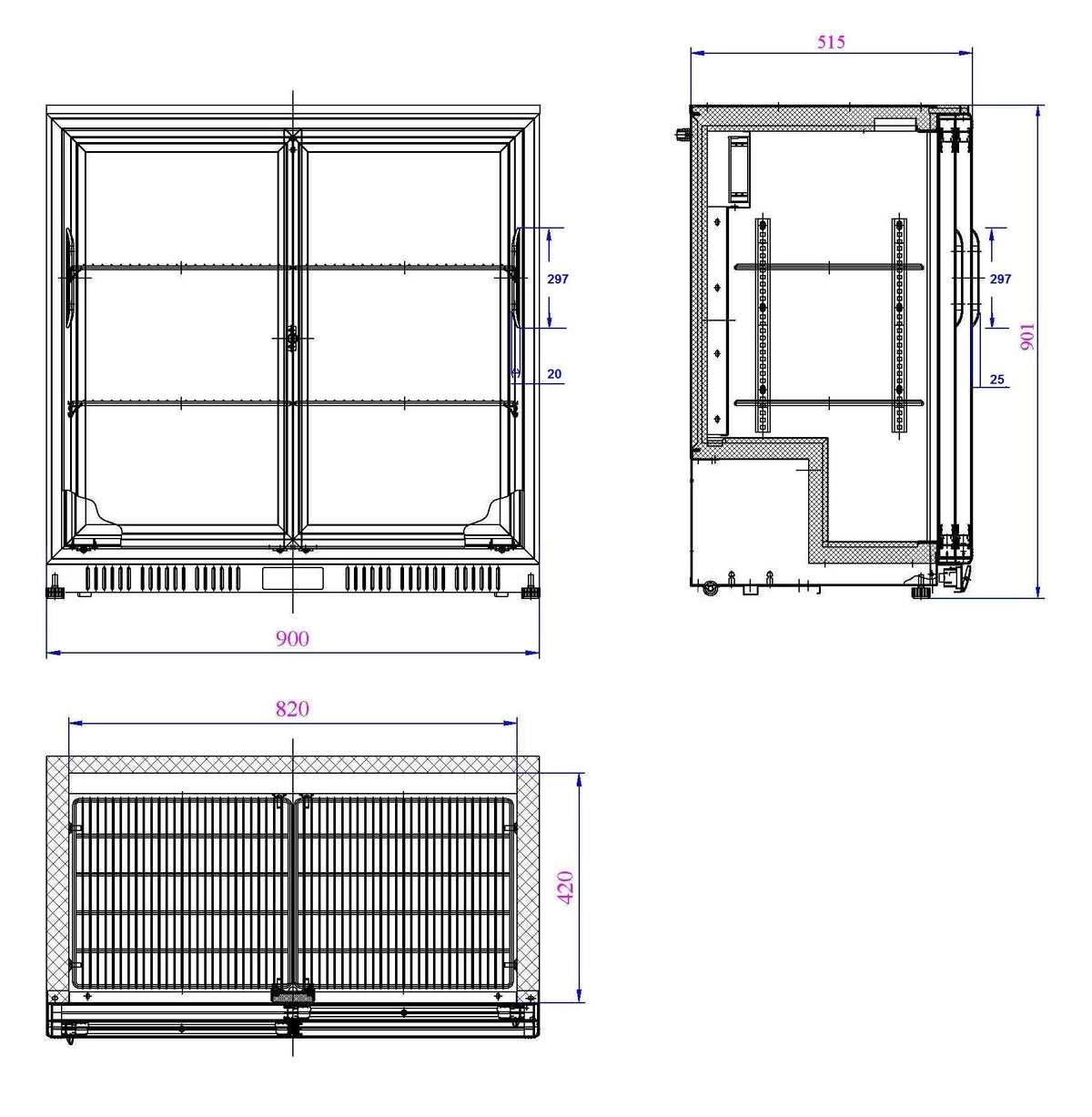 Arrière bar réfrigérée noir 2 portes coulissantes 900x520x900 mm 208 L 0.23 kW Combisteel - vue 4 - Arrière-bar réfrigéré pro CHR - Cuistéo