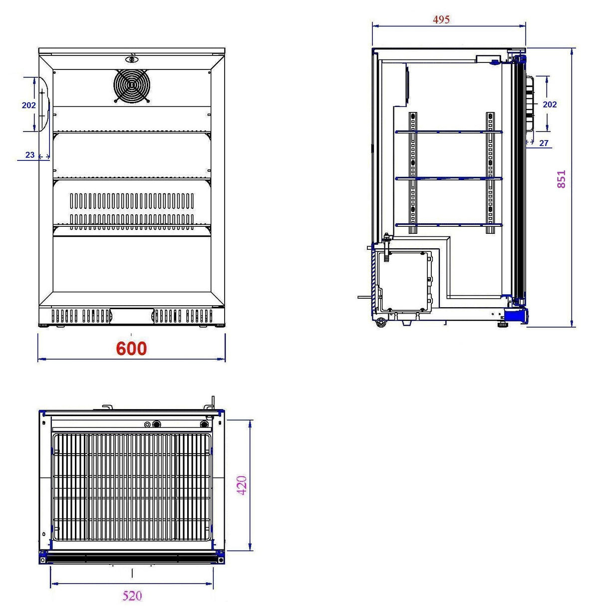 Arrière-bar réfrigéré - 128L - 1 porte - +2/+10°C - LED - 2 grilles - Noir inox 0.18 kW Combisteel - vue 4 - Arrière-bar réfrigéré pro CHR - Cuistéo