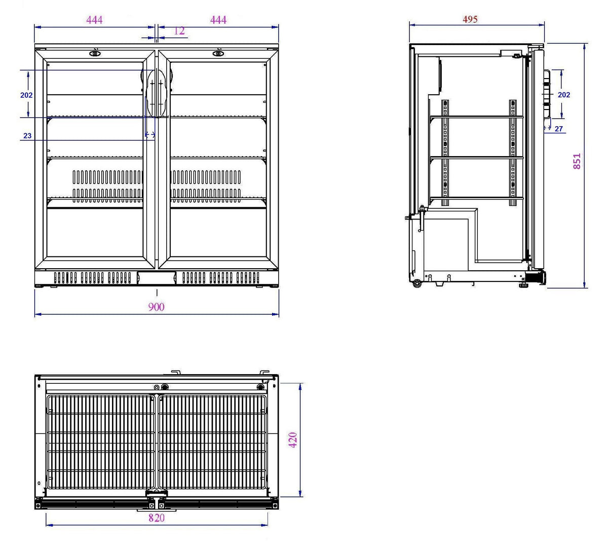 Arrière bar réfrigérée noir 2 portes 900x520x850 mm 198 L 0.23 kW Combisteel - vue 4 - Arrière-bar réfrigéré pro CHR - Cuistéo