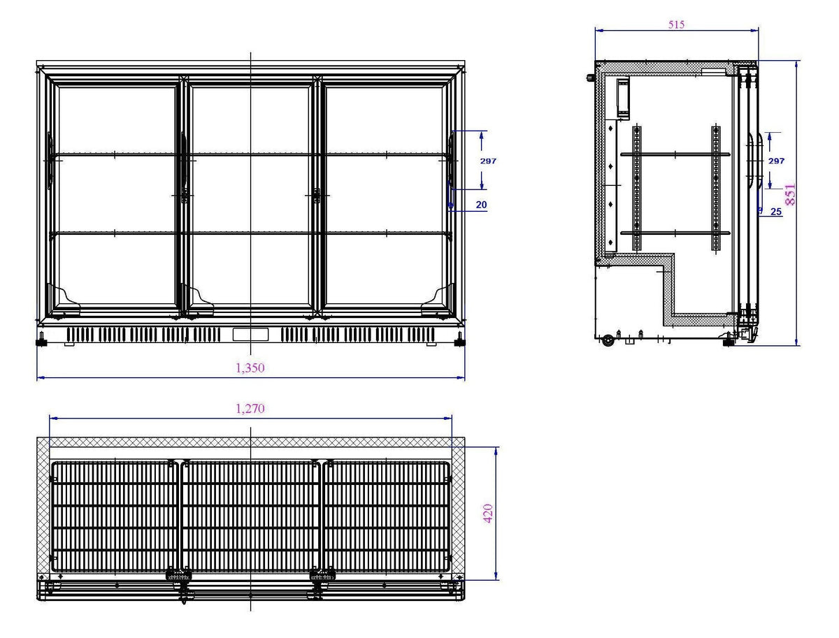 Arrière bar réfrigérée noir 1350x520x850 mm 320 L 0.265 kW Combisteel - vue 4 - Arrière-bar réfrigéré pro CHR - Cuistéo