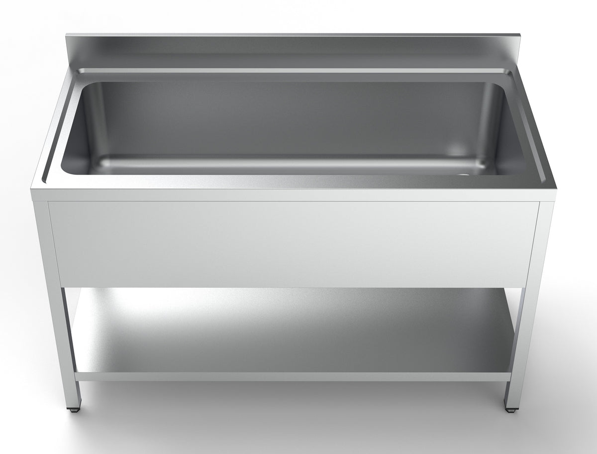 Bloc-évier 1400 1280x700x300 mm Combisteel - vue 4 - Table inox avec étagère pro CHR - Cuistéo