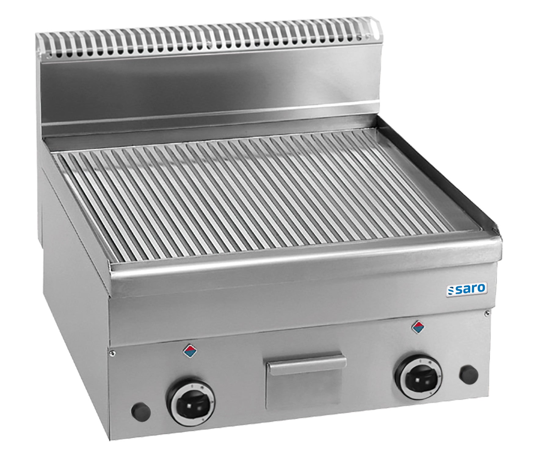 Plancha à Gaz - Table - Plaque Nervurée - 600x510 mm - 10.2 kW - 2 Zones - 150-300°C inox Saro - Plancha gaz professionnel CHR - matériel cuisine pro - Cuistéo