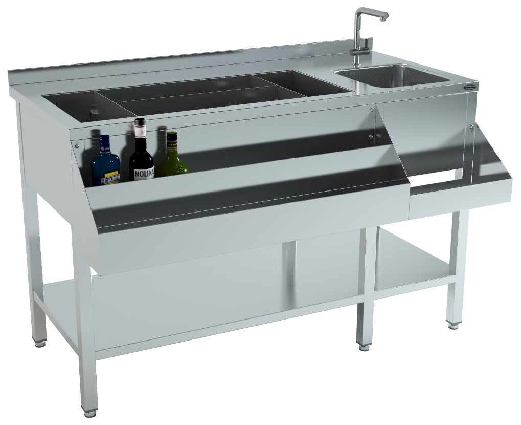 Bar à cocktails en inox avec évier - 1400 mm - Bar comptoir - Combisteel