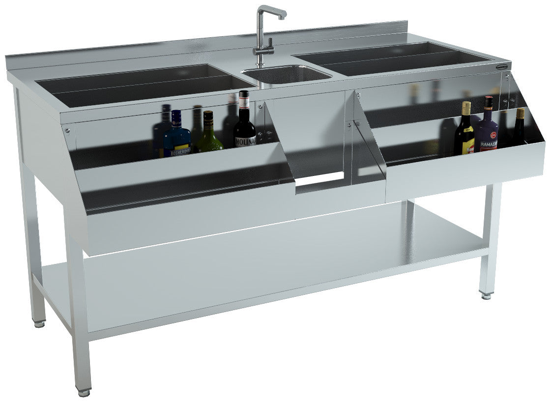 Bar à cocktails en inox avec évier central - 1600 mm - Bar comptoir - Combisteel