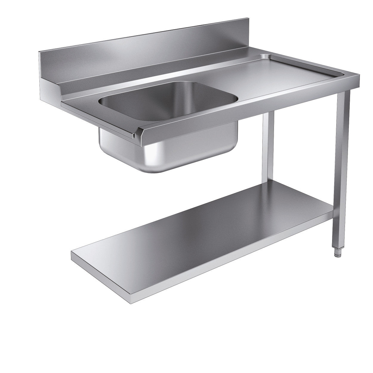 Table d'entrée étagère inférieure 1200 droite avec évier inox 1200x800x900 mm Combisteel - vue 2 - Lave-vaisselle pro CHR - Cuistéo