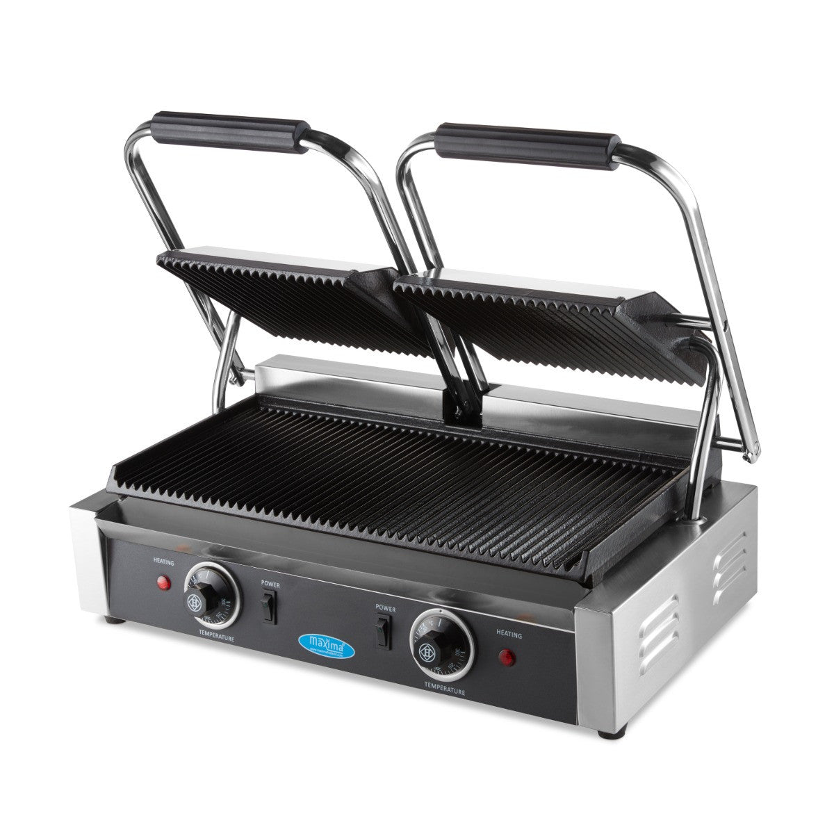 Grill Contact - Rainuré - Double Plaque de Grill - 2 x 22cm 1800 W Maxima - Grill panini professionnel CHR - matériel cuisine pro - Cuistéo