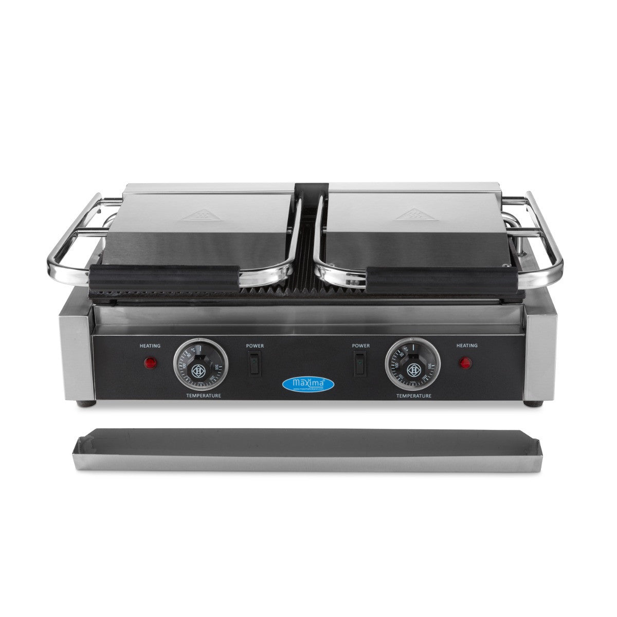 Grill Contact - Rainuré - Double Plaque de Grill - 2 x 22cm 1800 W Maxima - vue 3 - Grill panini pro CHR - Cuistéo