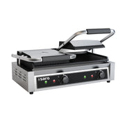 Grill contact double - Plaques rainurées - Température +50/+300°C - Bac égouttement amovible Saro - Grill panini professionnel CHR - matériel cuisine pro - Cuistéo