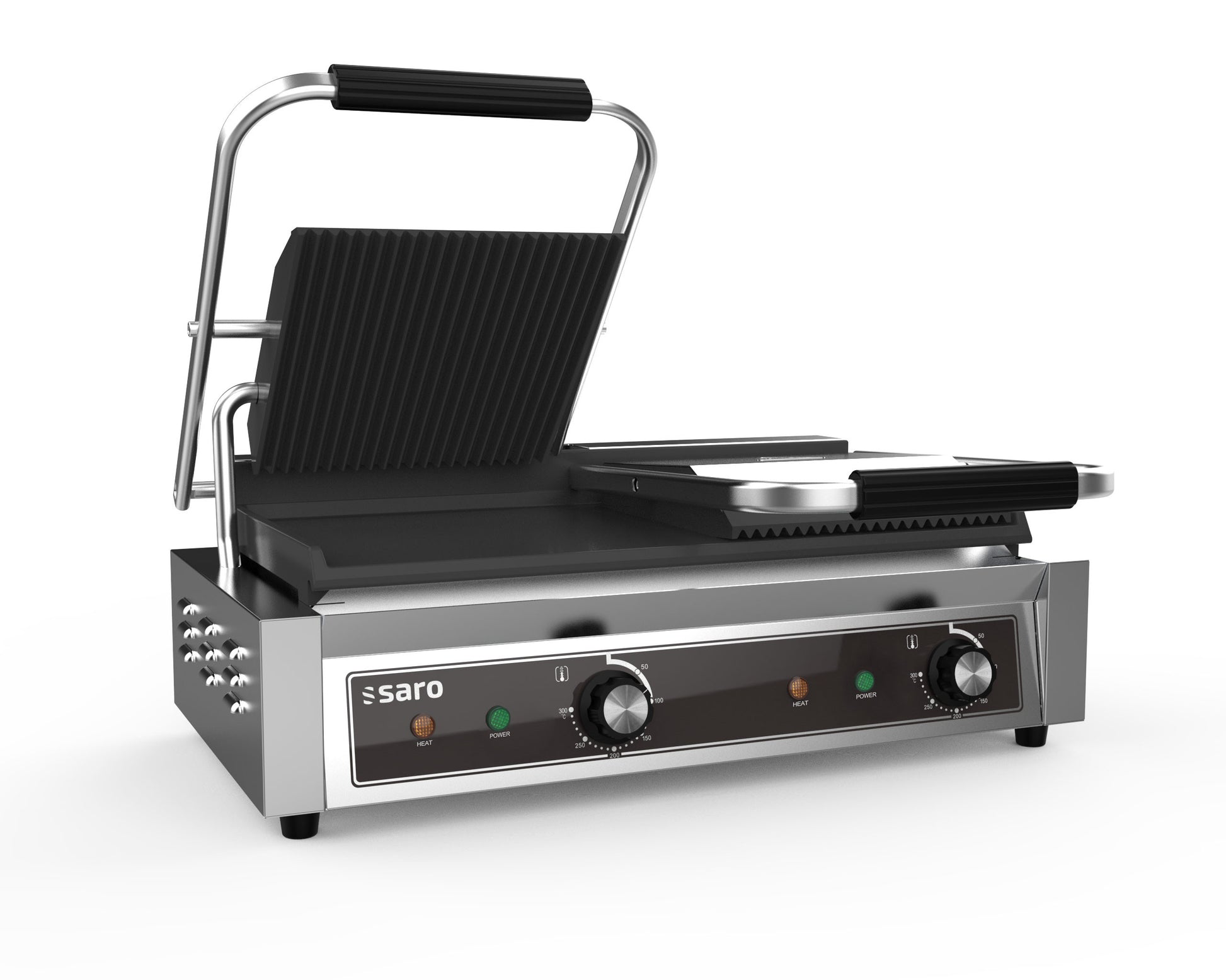 Grill contact double - Température +50/+300°C - Plaque sup nervurée/inf lisse Saro - Grill panini professionnel CHR - matériel cuisine pro - Cuistéo