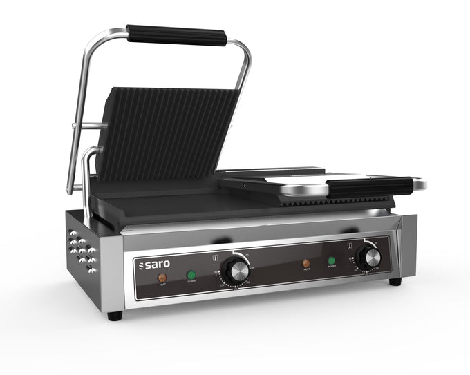 Grill contact double - Température +50/+300°C - Plaque sup nervurée/inf lisse Saro - Grill panini professionnel CHR - matériel cuisine pro - Cuistéo