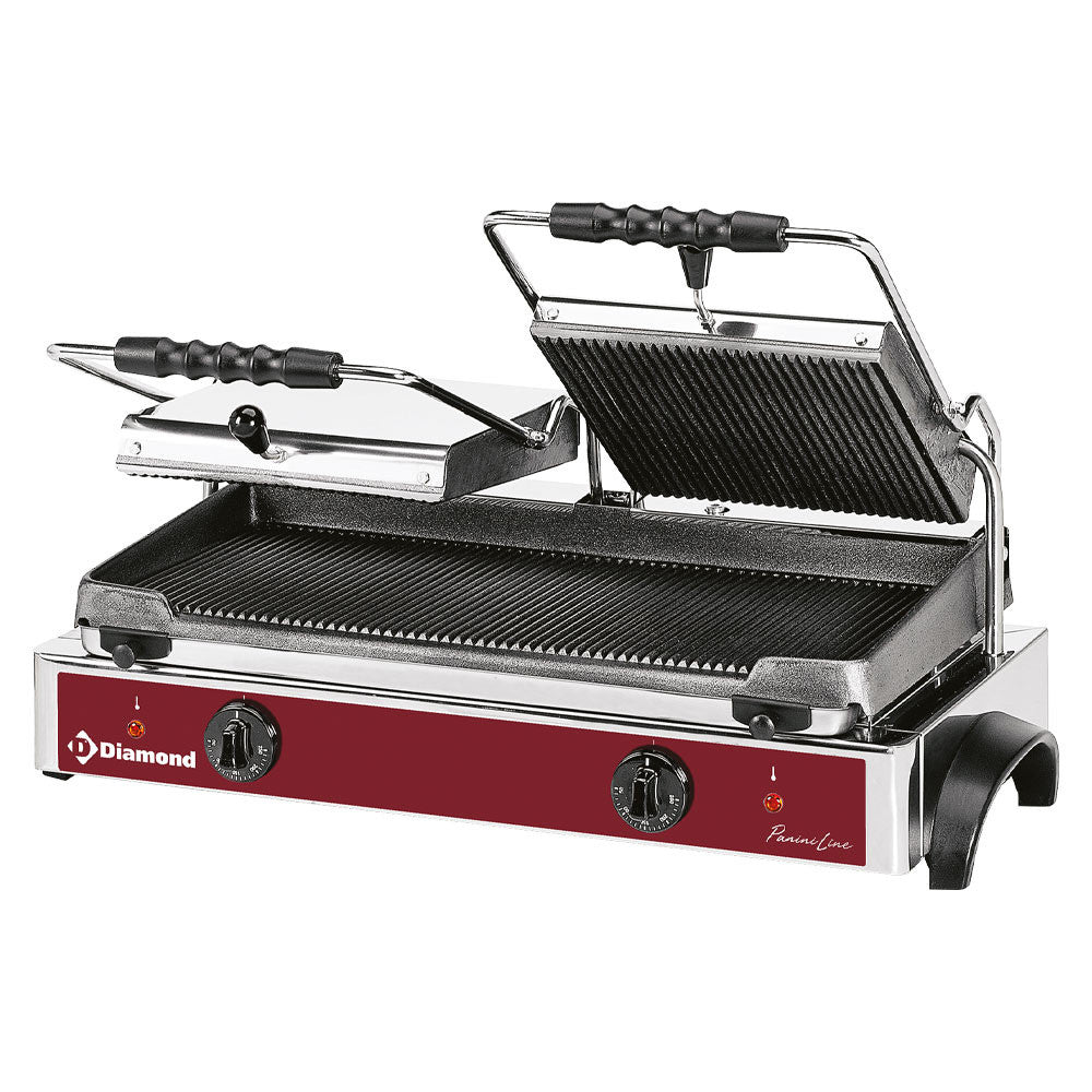 Grill panini élec double - plaque rainurée - Diamond