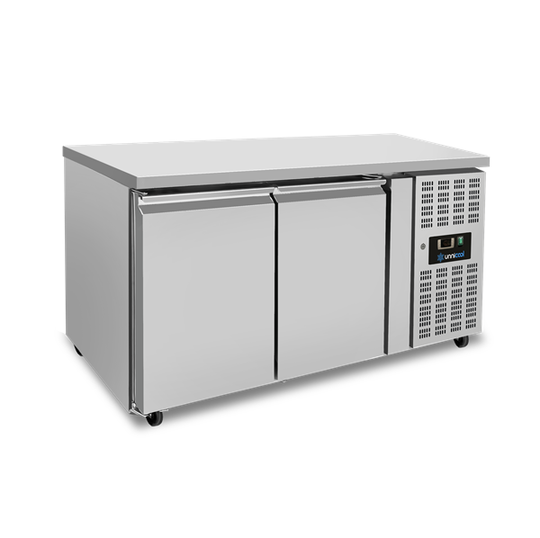 Table réfrigérée positive 2 portes GN 1/1 sans dosseret - L 1390 x P 700 x H 850 mm - Unninox