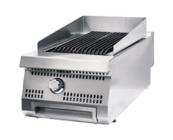 Grill à Charbon de Bois 1 Zone - Unité Simple - 90cm de Profondeur - Gaz 8.0 kW Maxima - Grill pierre de lave professionnel CHR - matériel cuisine pro - Cuistéo