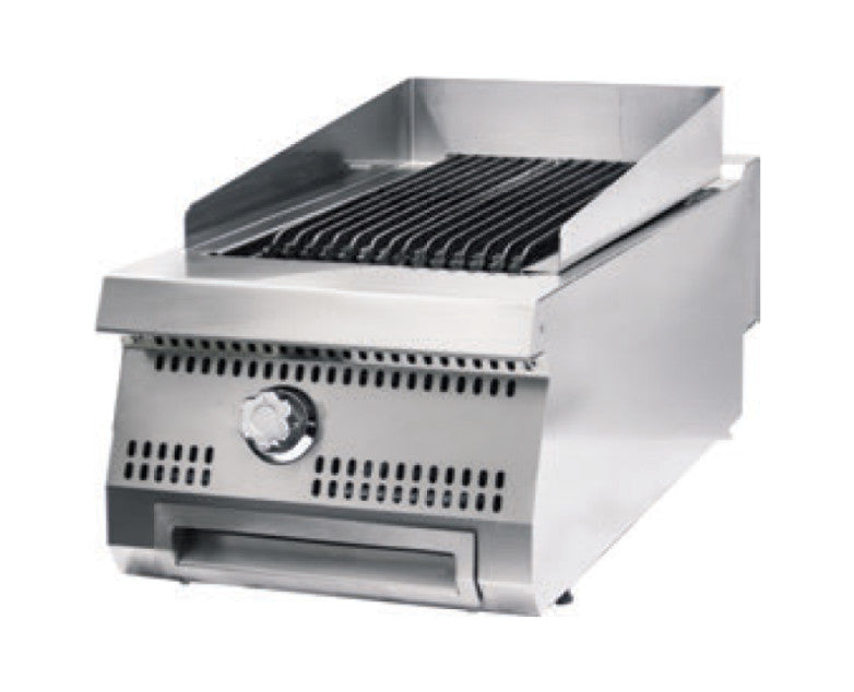 Grill à Charbon de Bois 1 Zone - Unité Simple - 90cm de Profondeur - Gaz 8.0 kW Maxima - Grill pierre de lave professionnel CHR - matériel cuisine pro - Cuistéo