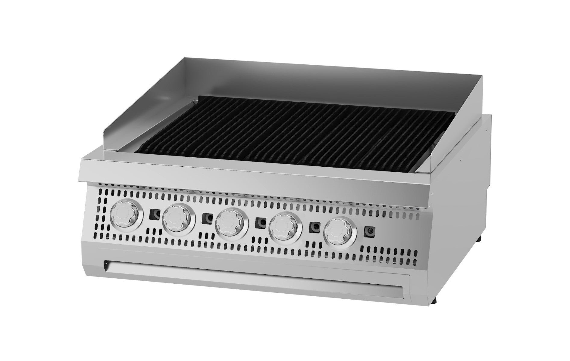Grill à Charbon de Bois 5 Zones - Double Unité - Profondeur de 90cm - Gaz 30.0 W Maxima - Grill pierre de lave professionnel CHR - matériel cuisine pro - Cuistéo