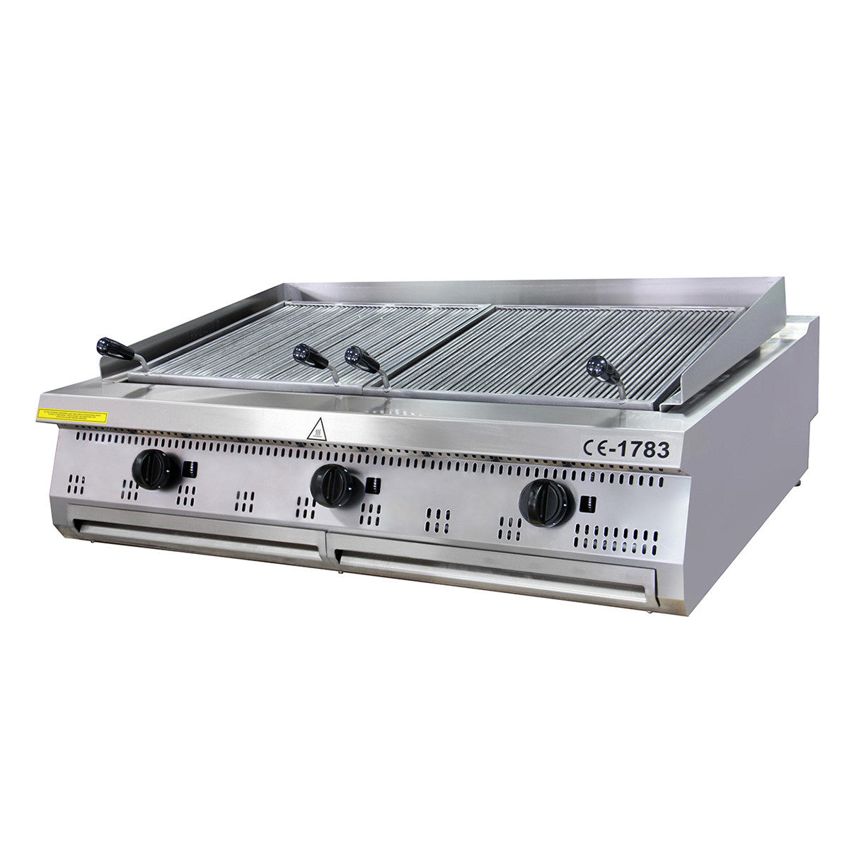 Chargrill 3 Zones - Unité Triple - 90cm de Profondeur - Gaz 27.0 kW Maxima - Grill pierre de lave professionnel CHR - matériel cuisine pro - Cuistéo