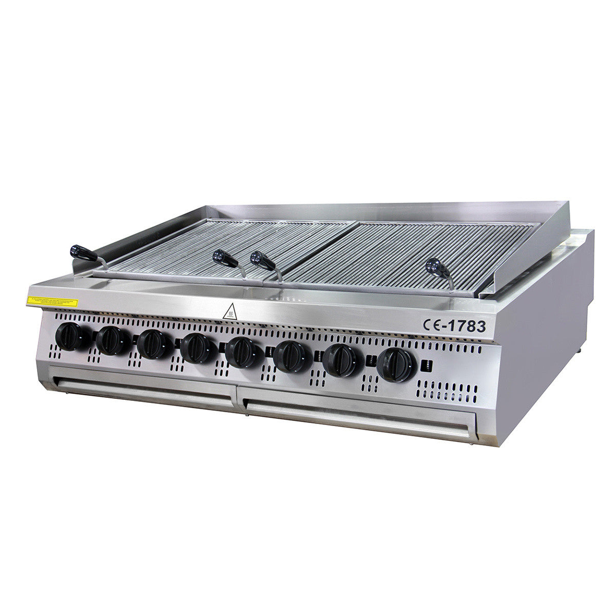 Barbecue 8 Zones - Unité Triple - Profondeur de 90cm - Gaz 40.0 W Maxima - Grill pierre de lave professionnel CHR - matériel cuisine pro - Cuistéo