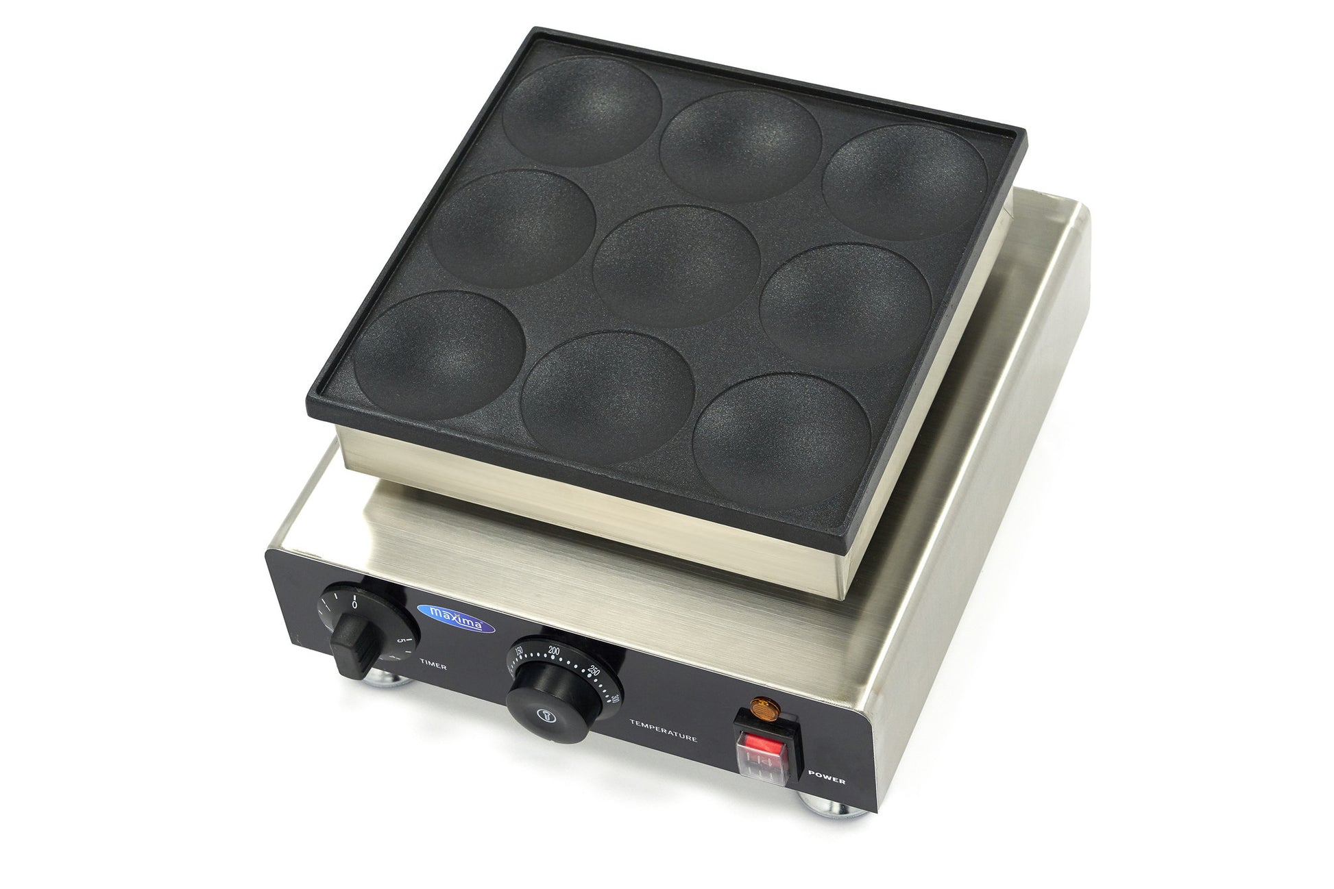 Machine à pancakes - 9 emplacements - 8cm - Thermostat réglable 900 W Maxima - vue 2 - Crêpière pro CHR - Cuistéo