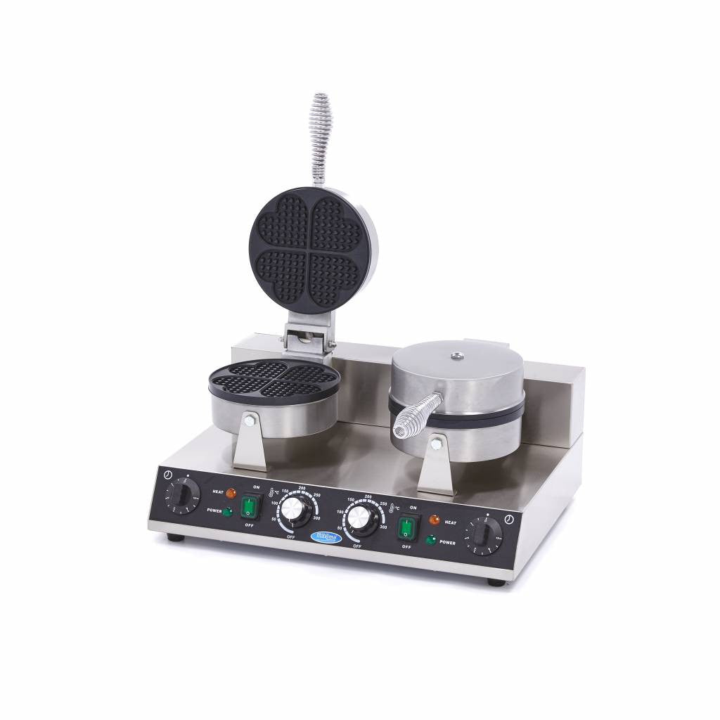 Machine à Gaufres - 8 Gaufres - Coeurs - Double 2000 W Maxima - Gaufrier professionnel CHR - matériel cuisine pro - Cuistéo