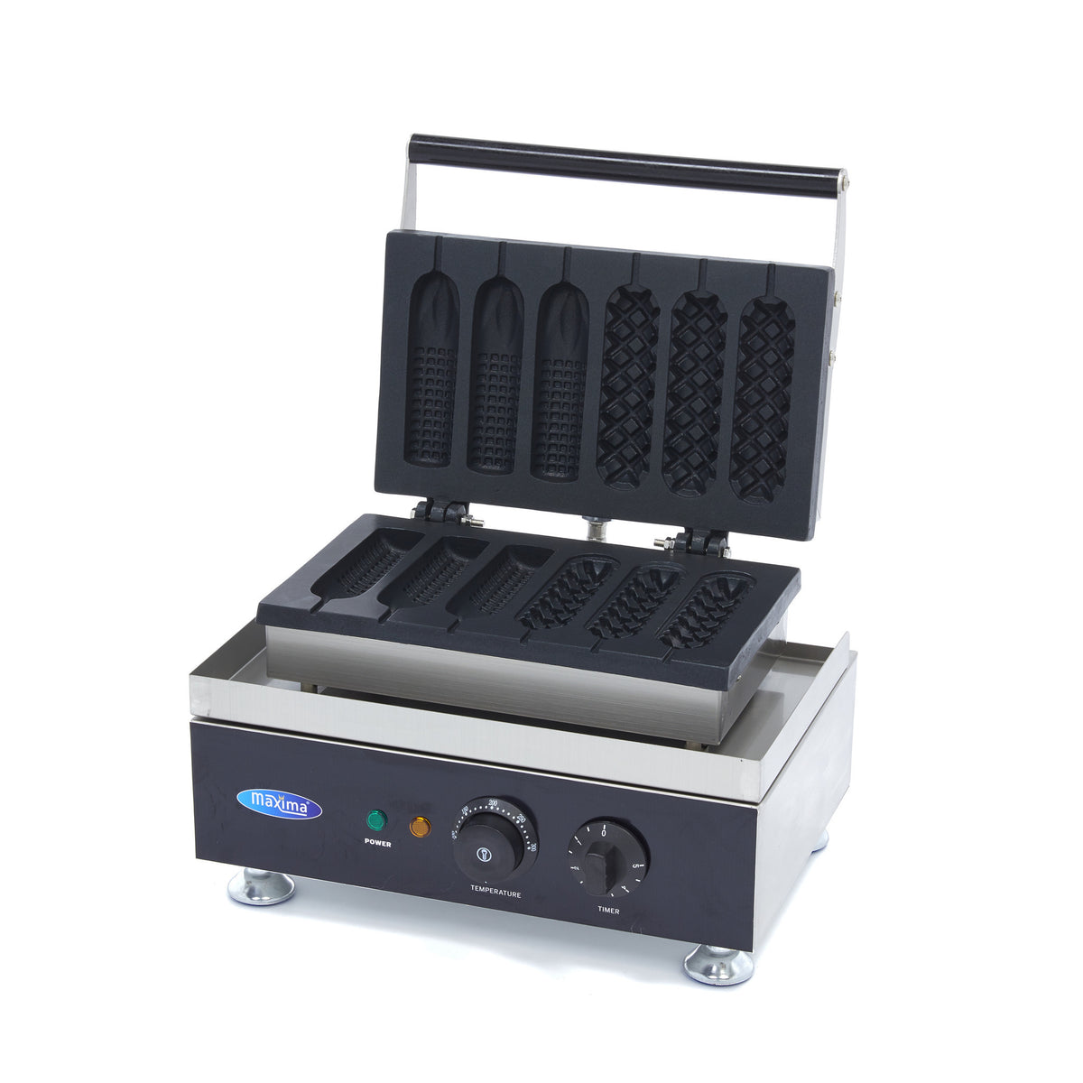 Machine à corn dog - 6 bâtonnets - Corn dogs - 2 motifs 1750 W Maxima - Gaufrier professionnel CHR - matériel cuisine pro - Cuistéo