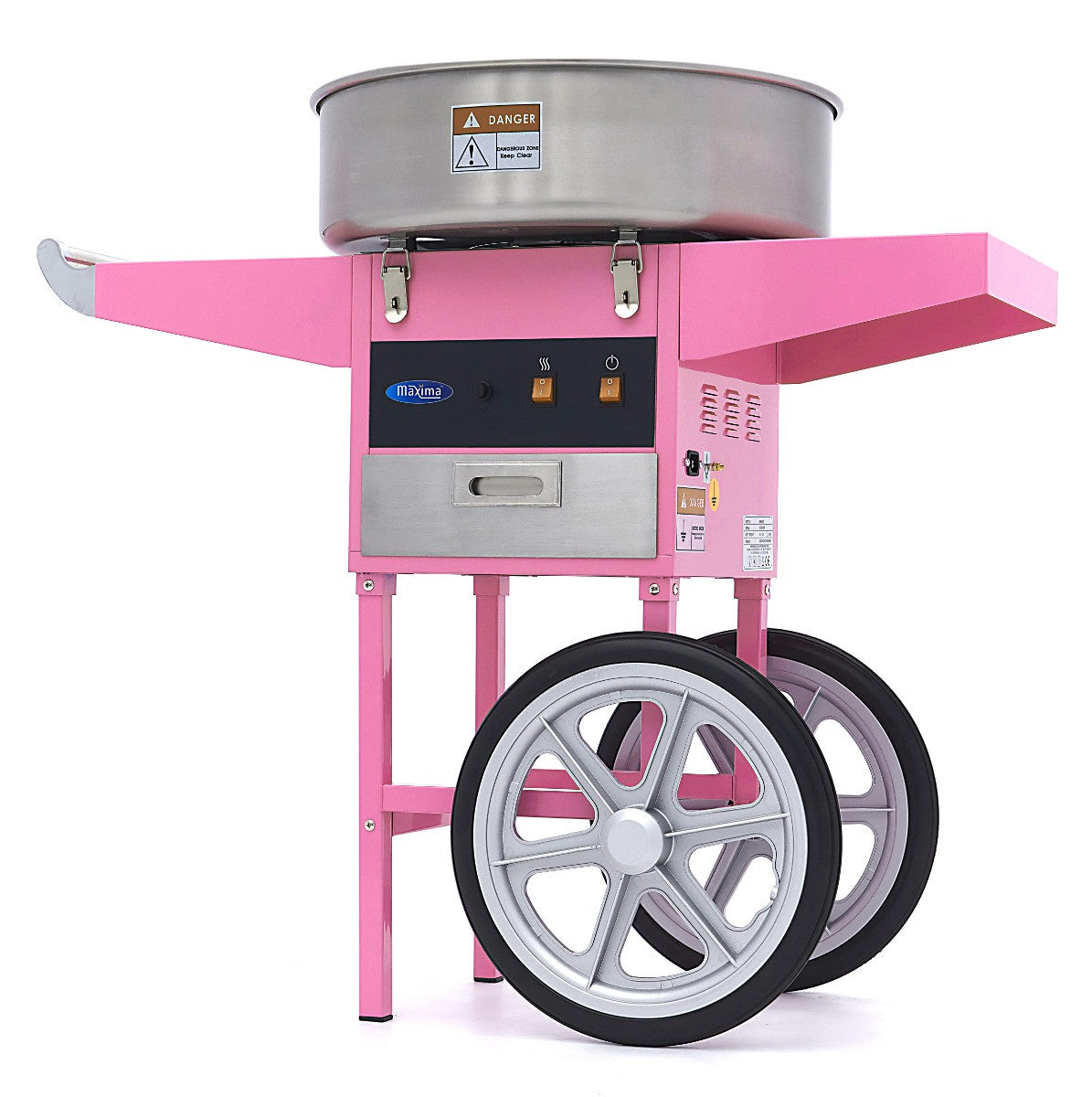 Machine à barbe à papa - diamètre 52cm - Rose - avec chariot inox 1080 W Maxima - Machine popcorn / barbe à papa professionnel CHR - matériel cuisine pro - Cuistéo