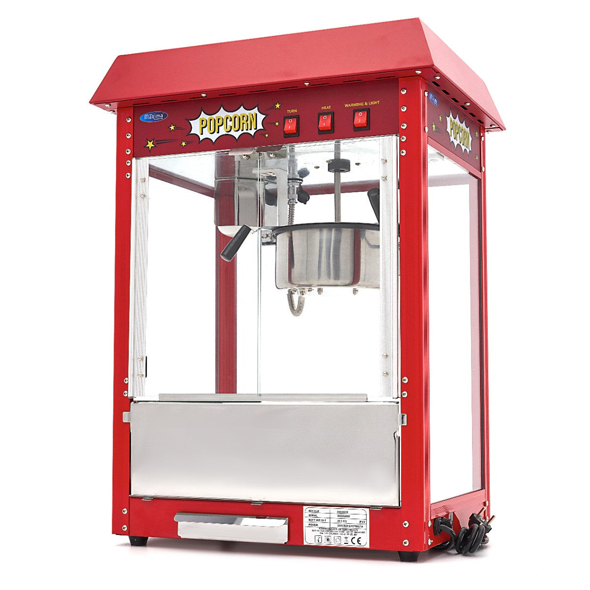 Machine à pop-corn - 150g - Boîtier vitré 150 L 1375 W Maxima - Machine popcorn / barbe à papa professionnel CHR - matériel cuisine pro - Cuistéo