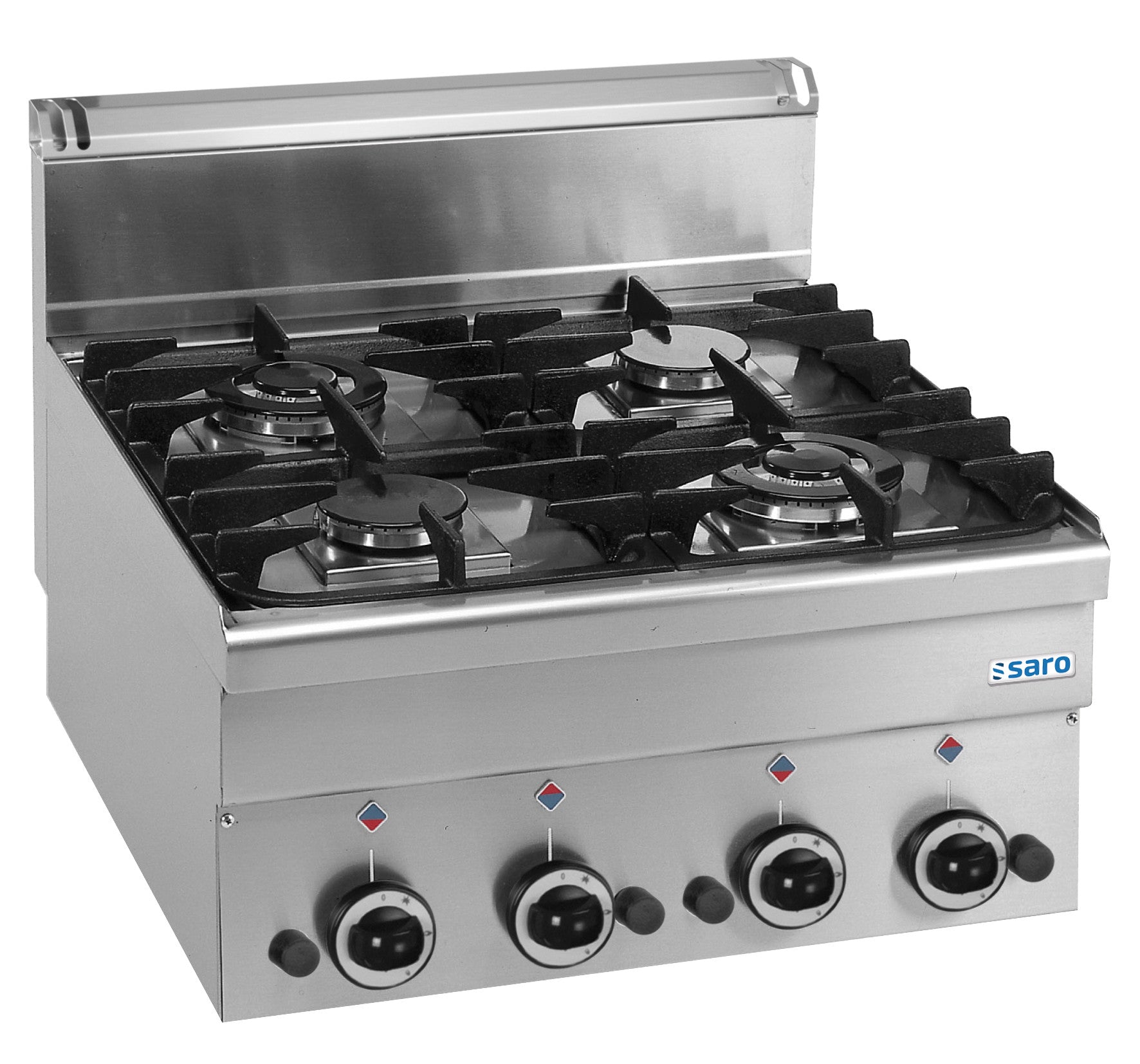 Cuisinière à gaz - 4 brûleurs - 11,7 kW - Table - Allumage Piezo inox 1200x700x597 mm Saro - Réchaud gaz professionnel CHR - matériel cuisine pro - Cuistéo