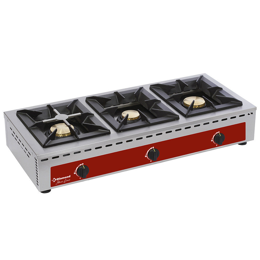 Réchaud de table - 3 feux vifs 7 + 5 + 7 kw - Diamond