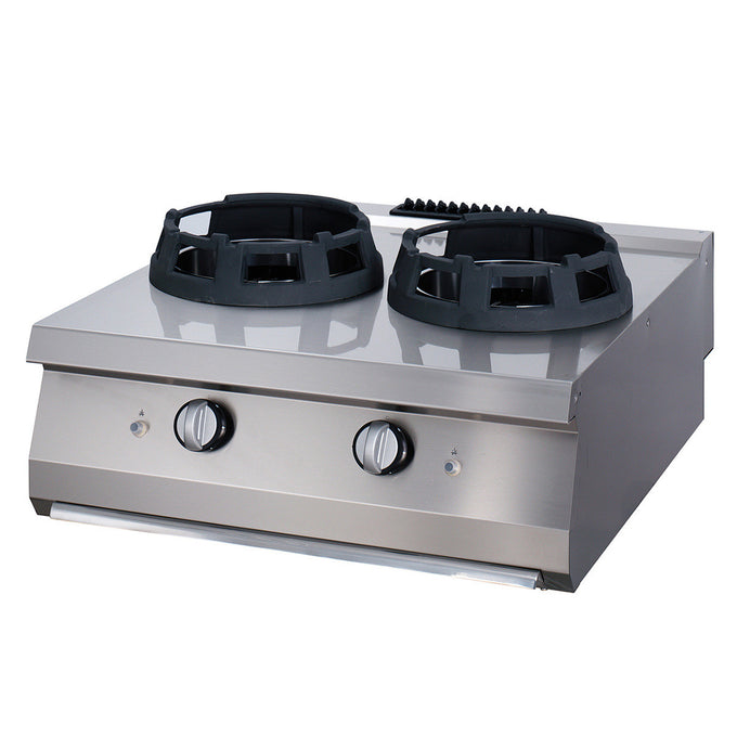 Cuisinière à wok - 2 anneaux de cuisson de 28,5 cm - Double unité - 90 cm de profondeur - Gaz Maxima - Réchaud wok professionnel CHR - matériel cuisine pro - Cuistéo