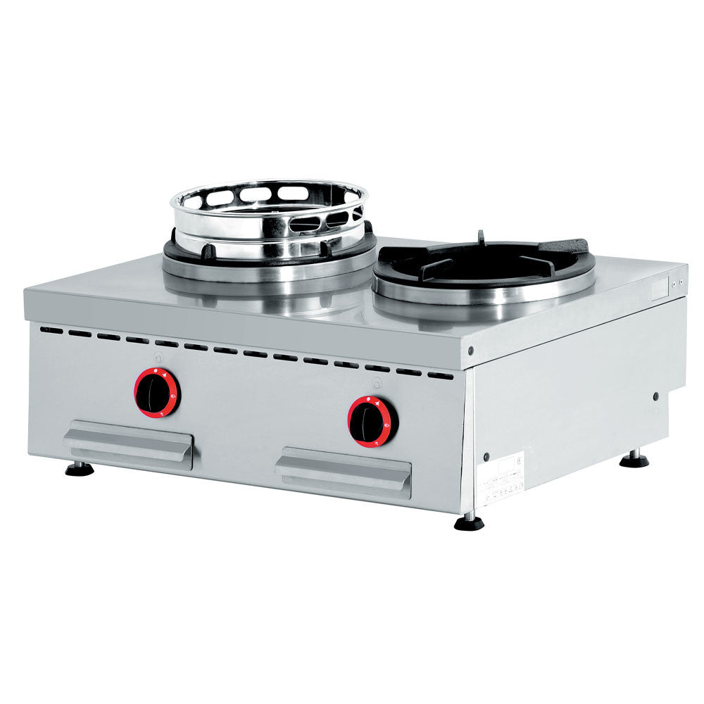 Feux wok gaz de table 2 feux 2 x 13 kw - Diamond