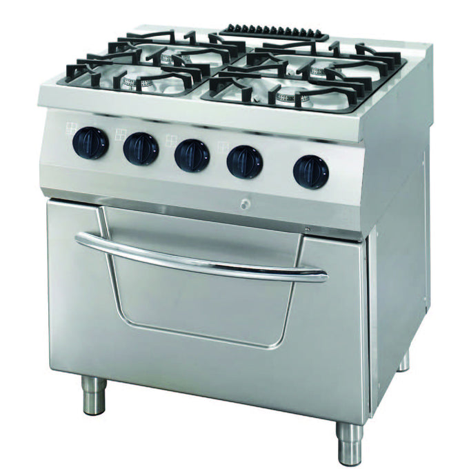 Fourneau 4 brûleurs gaz avec four électrique - 33 kW - profondeur 70 cm - inox - Maxima