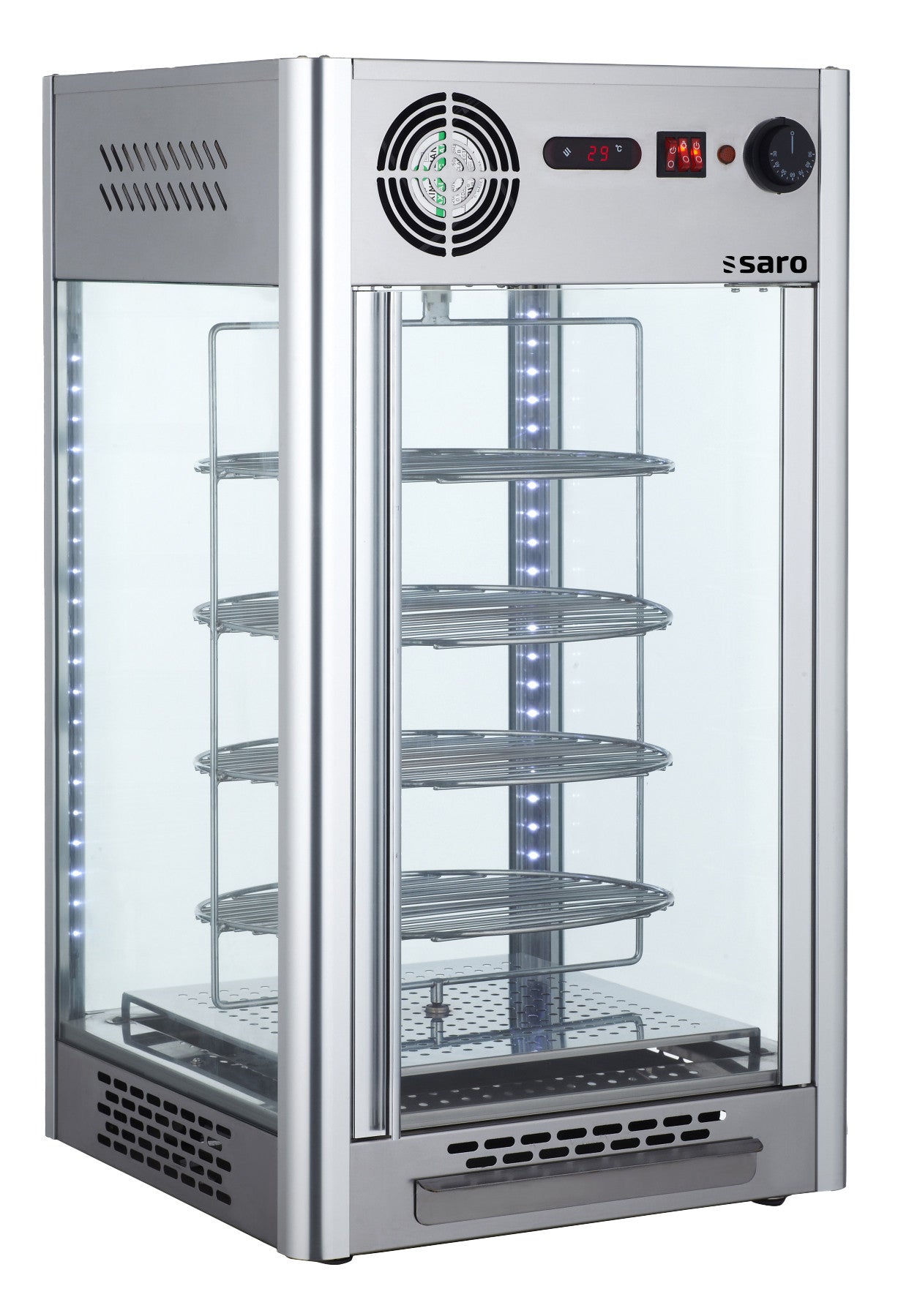 Présentoir chauffant LUNA - 108L - 4 grilles rotatives - 1,2 kW Saro - Vitrine chaude professionnel CHR - matériel cuisine pro - Cuistéo