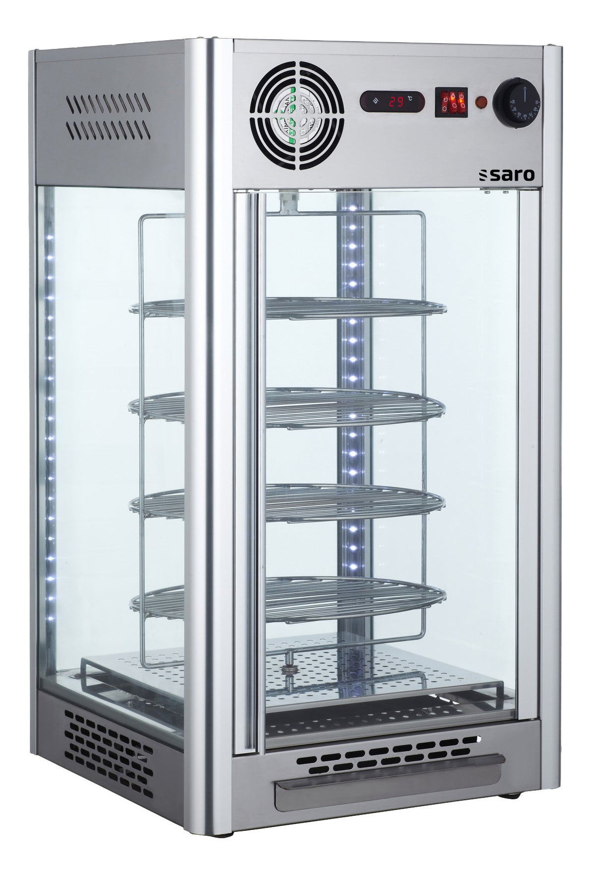 Présentoir chauffant LUNA - 108L - 4 grilles rotatives - 1,2 kW Saro - Vitrine chaude professionnel CHR - matériel cuisine pro - Cuistéo