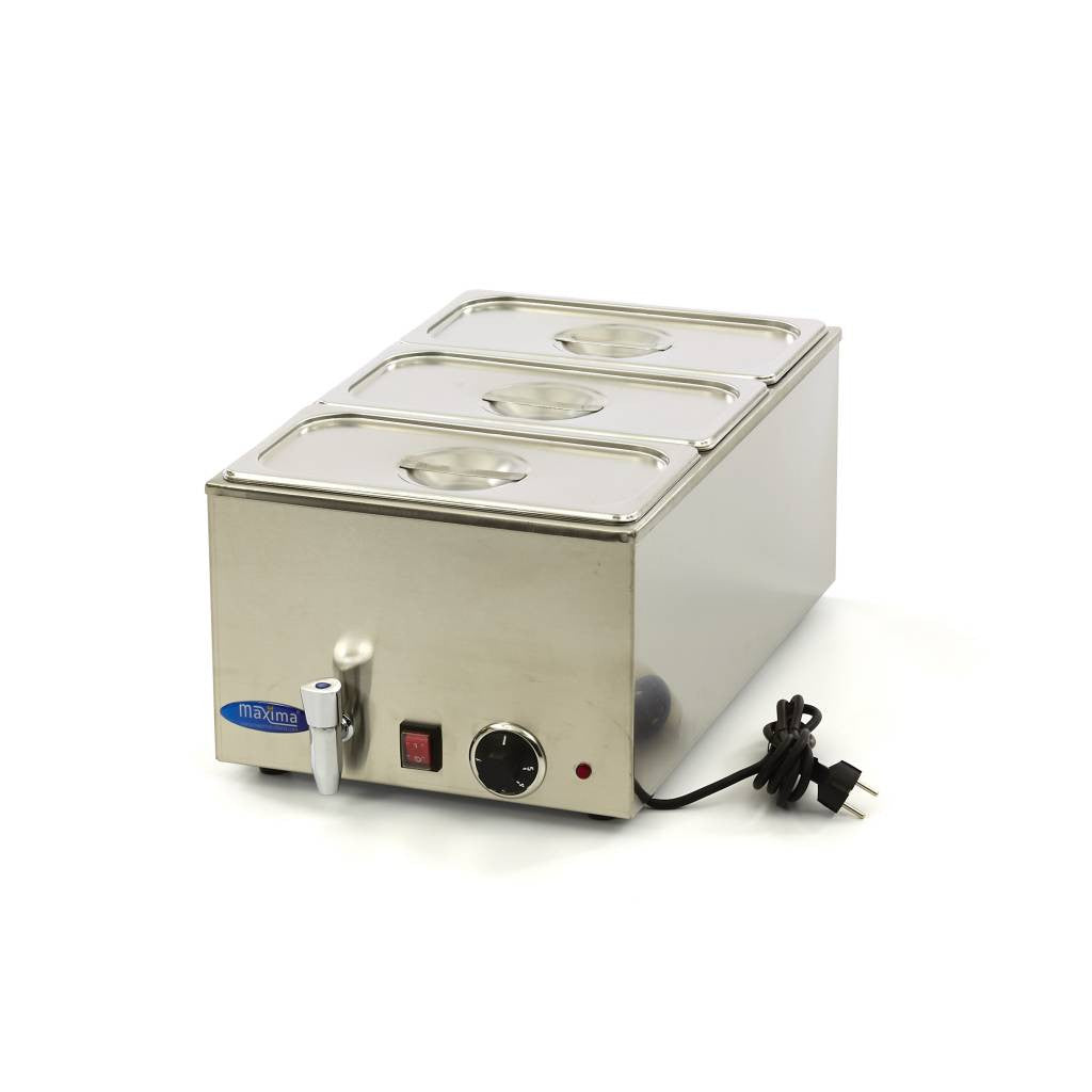 Bain-Marie - avec robinet - incluant un ensemble de 3 bacs GN 1/3 - Électrique 3 L 1200 W Maxima - Bain-marie professionnel CHR - matériel cuisine pro - Cuistéo