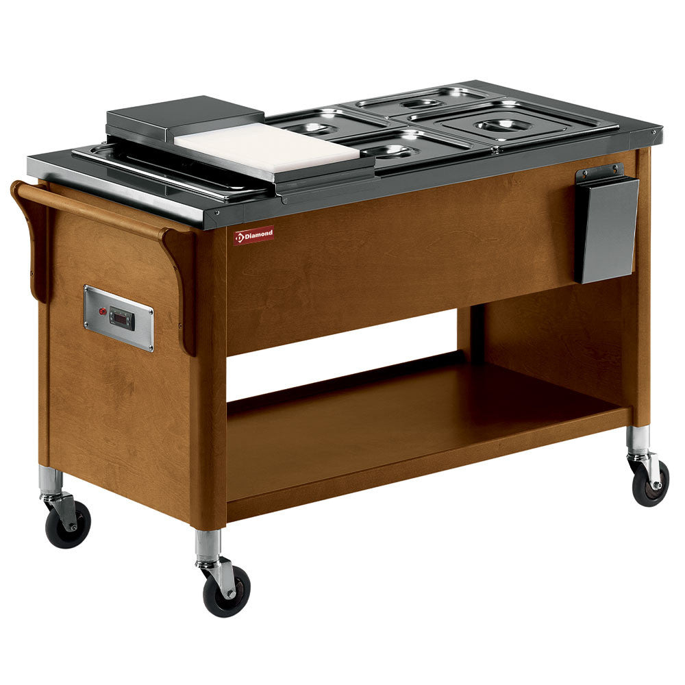 Chariot en bois - bac bain marie 3x GN 1/1 wengé - Diamond
