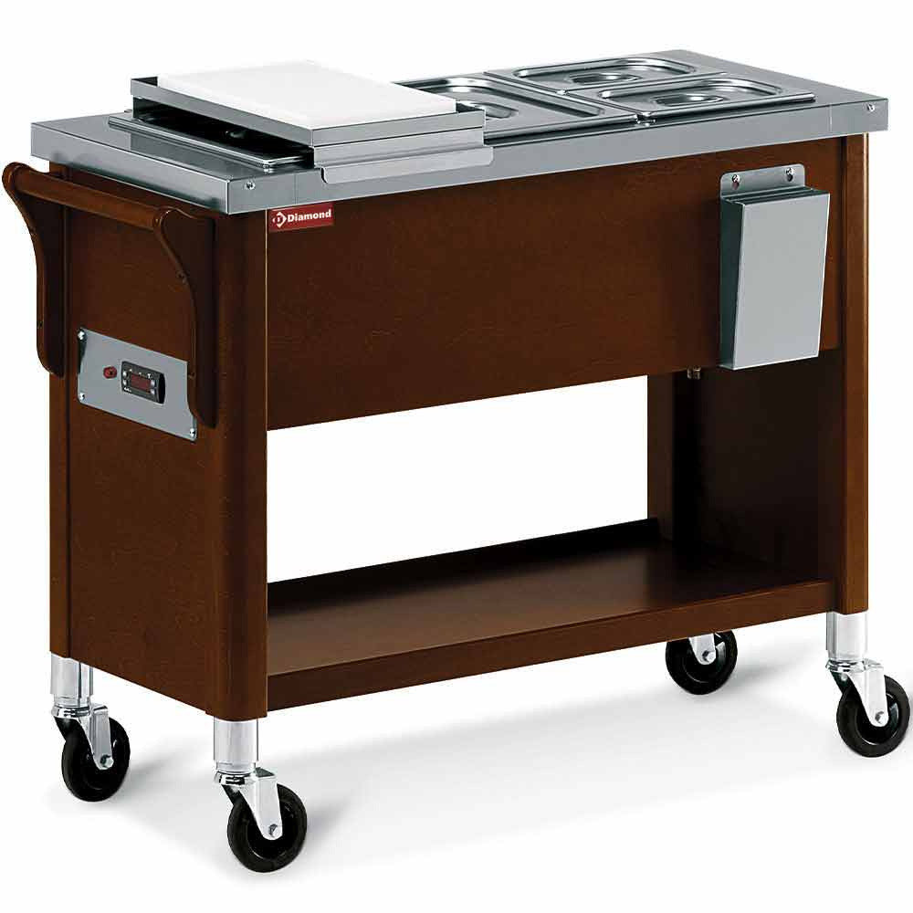 Chariot en bois - bac bain marie 3x GN 1/2 wengé - Diamond