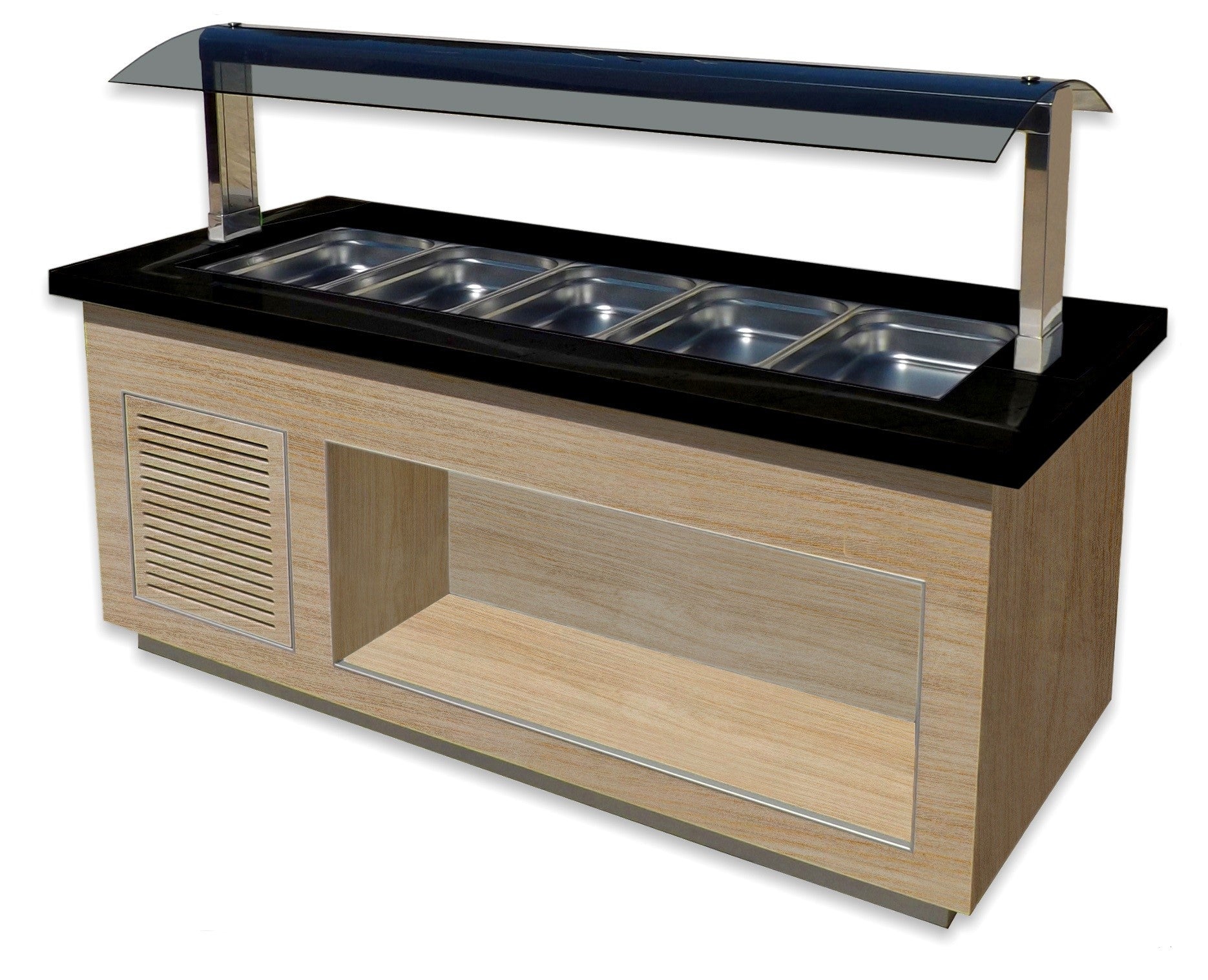 Buffet chaud - 5 GN - Chêne - Granit noir - Température +30/+90°C - LINE SB-H 200 5 L 1500 W Saro - Buffet Chaud professionnel CHR - matériel cuisine pro - Cuistéo