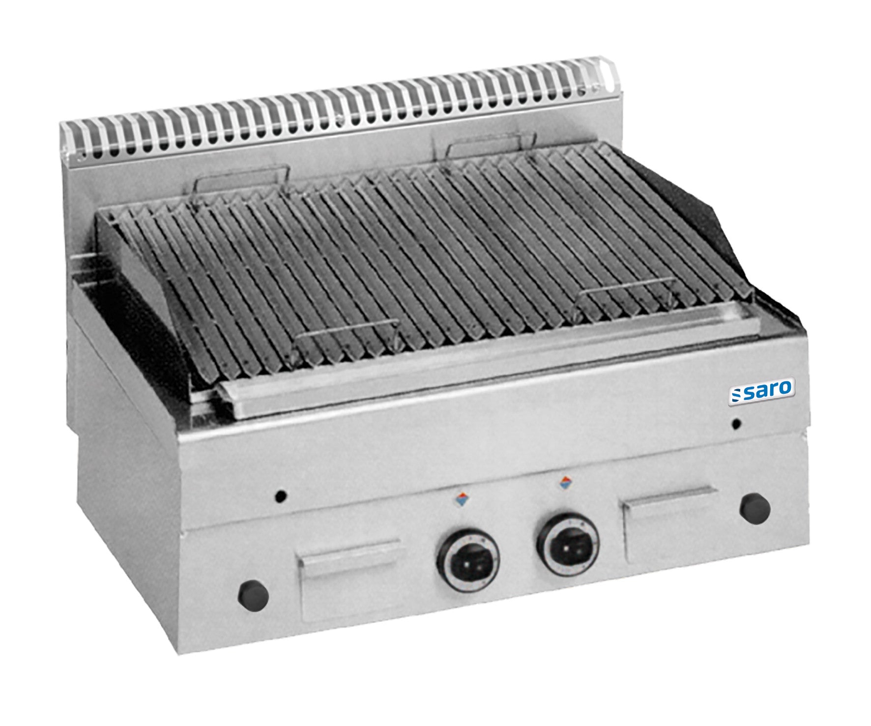 Grill Pierre Lave - Inox - 800x600mm - 14kW - Double Brûleur Saro - Table inox avec étagère professionnel CHR - matériel cuisine pro - Cuistéo