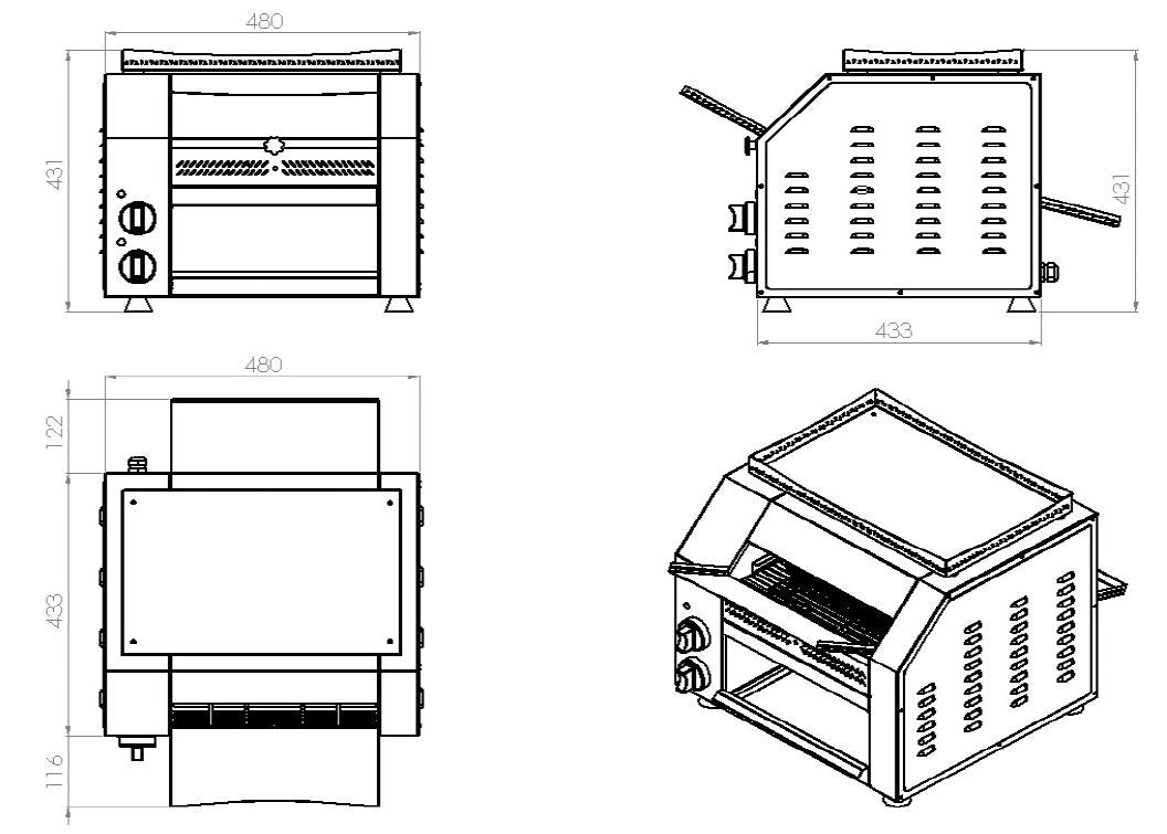 Grille-pain à convoyeur 480x440x440 mm 2.5 kW Combisteel - vue 2 - Toaster convoyeur pro CHR - Cuistéo