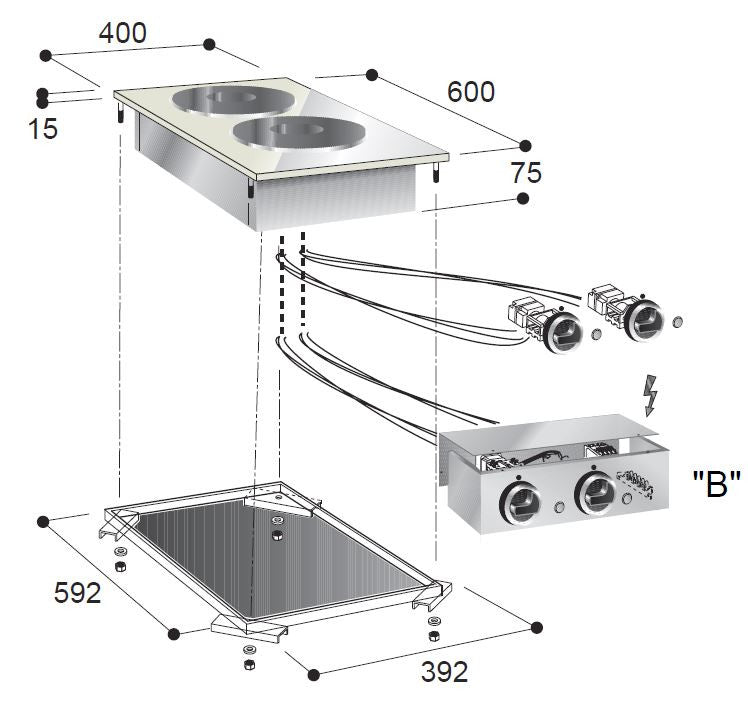 Cuisinière électrique 2 plaques 400x600x260 mm 1 kW Combisteel - vue 2 - Vitrine Chaude Drop-In pro CHR - Cuistéo