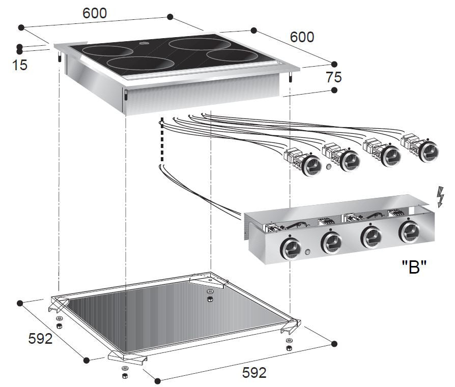 Cuisinière en céramique 4 zones 600x600x260 mm 2 kW Combisteel - vue 2 - Vitrine Chaude Drop-In pro CHR - Cuistéo