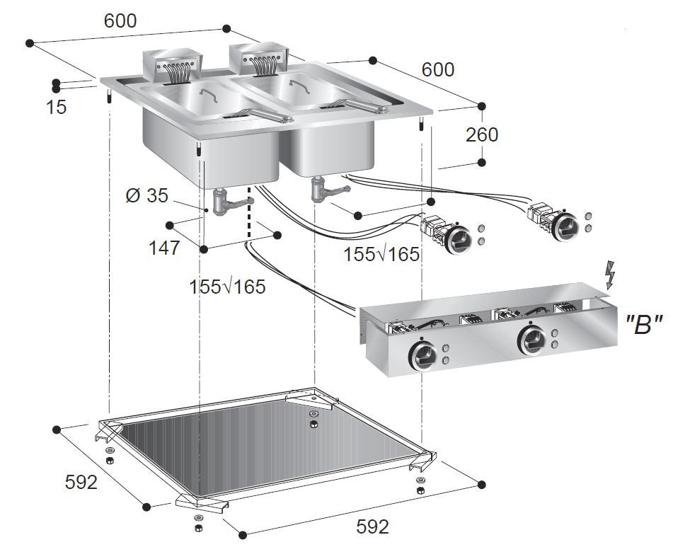 Friteuse électrique 2x10 litres 11 kW Combisteel - vue 2 - Friteuse à poser électrique pro CHR - Cuistéo