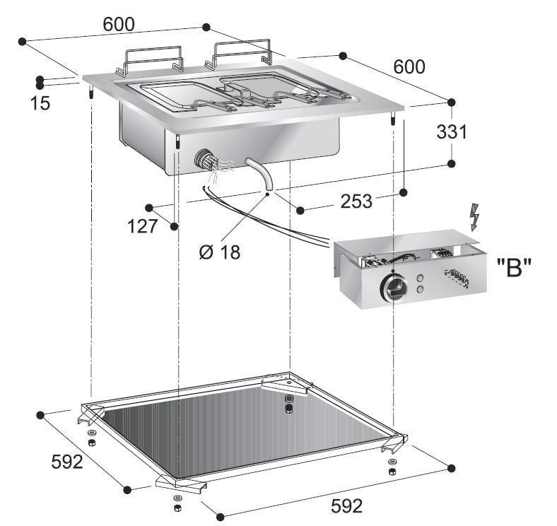 Cuiseurs pour pâtes électrique 600x600x331 mm 28 L 9 kW Combisteel - vue 2 - Vitrine Chaude Drop-In pro CHR - Cuistéo