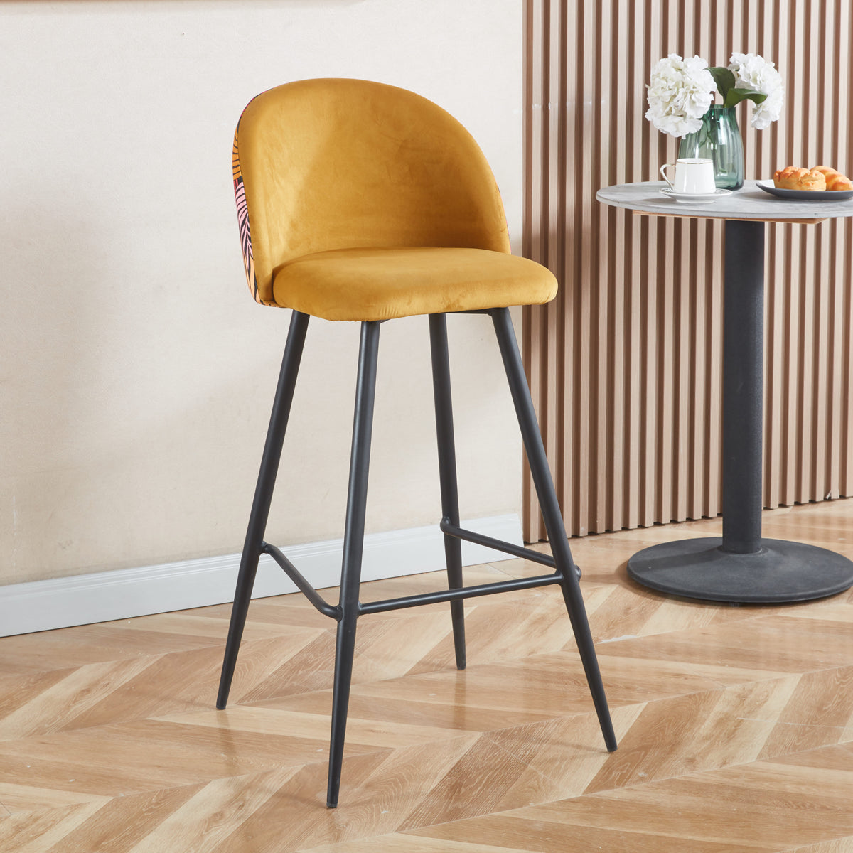 Tabouret YUMI Floral - Moutarde - Madrid Mobiliario