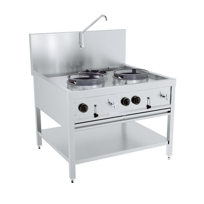 Table wok à gaz 2x17kw + 1x9kw - Combisteel